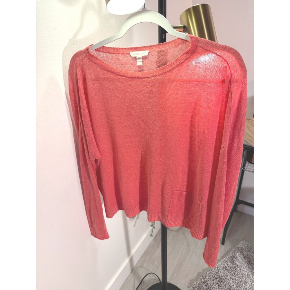 Eileen Fisher pullover sweater ultra light semi sheer summer knit layers Sml EUC